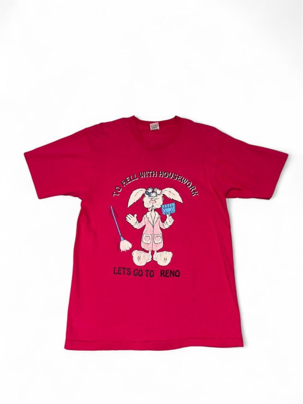 VTG 90s to hell with housework let’s go to Reno tee funny pink L mens made USA